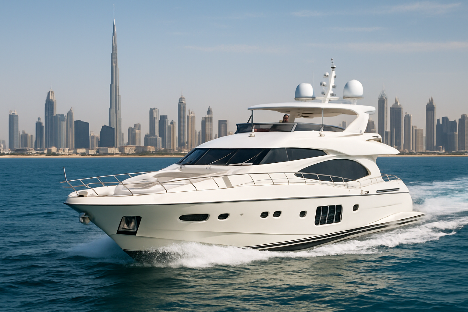 Luxury yacht cruising along the Dubai coastline
